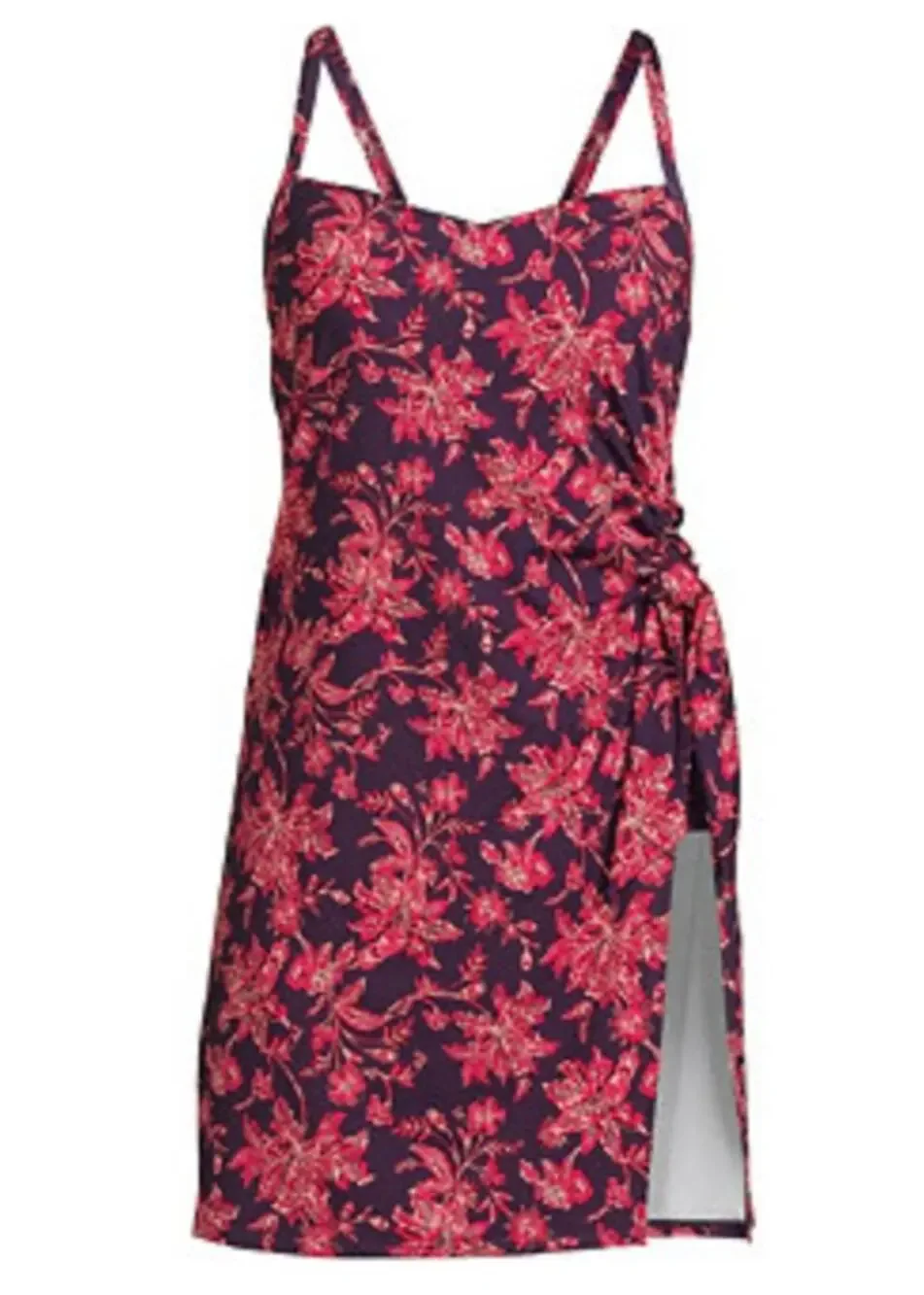 Lands' End Floral Print Swim Dress Women's Plus 18W Built-in Bra Purple Red